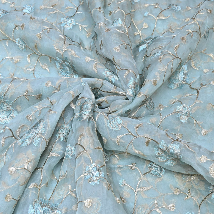 Pure Silk Organza Zari Thread Embroidery Designer Fabric HC0963 - 03