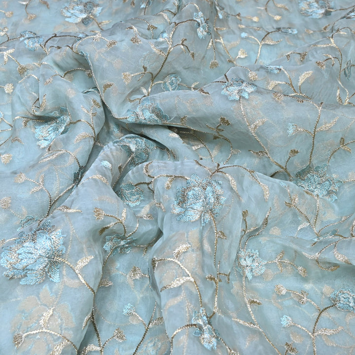 Pure Silk Organza Zari Thread Embroidery Designer Fabric HC0963 - 03