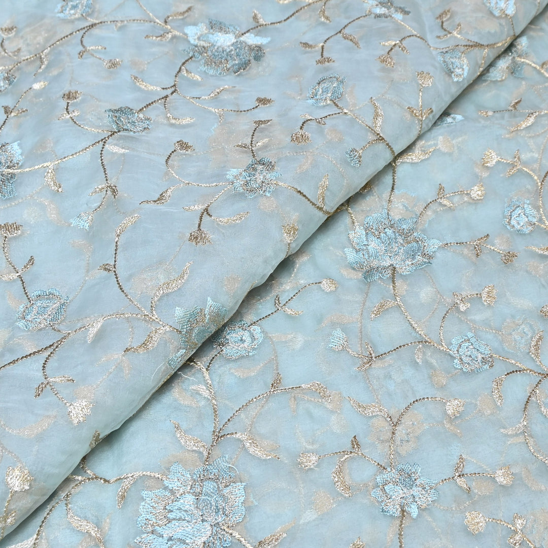 Pure Silk Organza Zari Thread Embroidery Designer Fabric HC0963 - 03