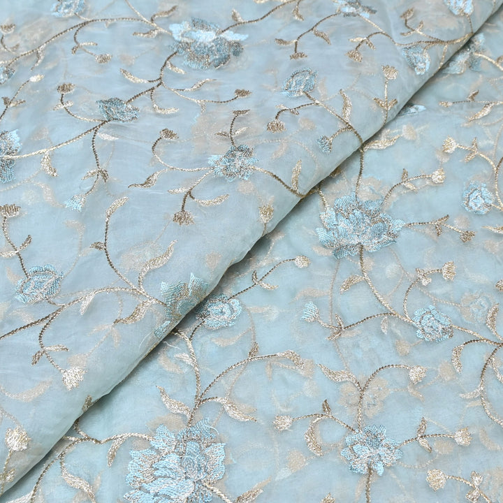 Pure Silk Organza Zari Thread Embroidery Designer Fabric HC0963 - 03