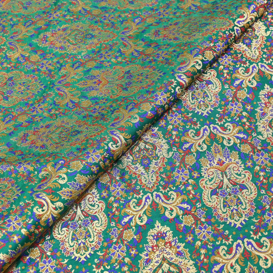 Satin Kimkhab Multi Brocade Fabric | Heavy Luxury Zari Woven Designer Fabric | RS0022-02