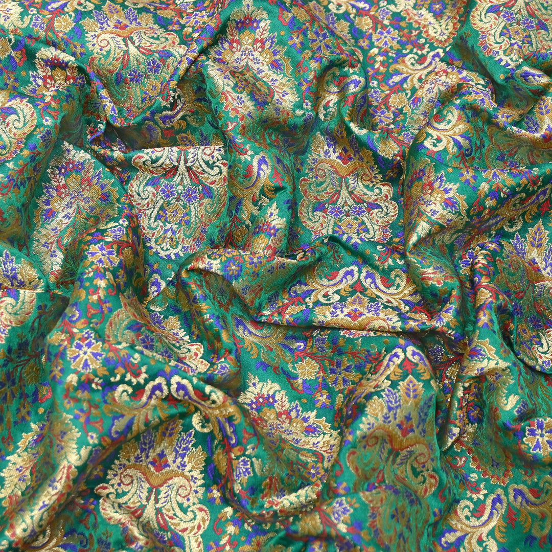 Satin Kimkhab Multi Brocade Fabric | Heavy Luxury Zari Woven Designer Fabric | RS0022-02
