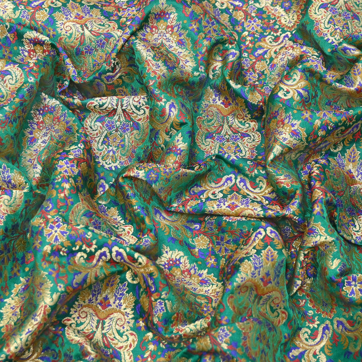 Satin Kimkhab Multi Brocade Fabric | Heavy Luxury Zari Woven Designer Fabric | RS0022-02