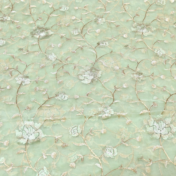 Pure Silk Organza Zari Thread Embroidery Designer Fabric HC0963 - 04