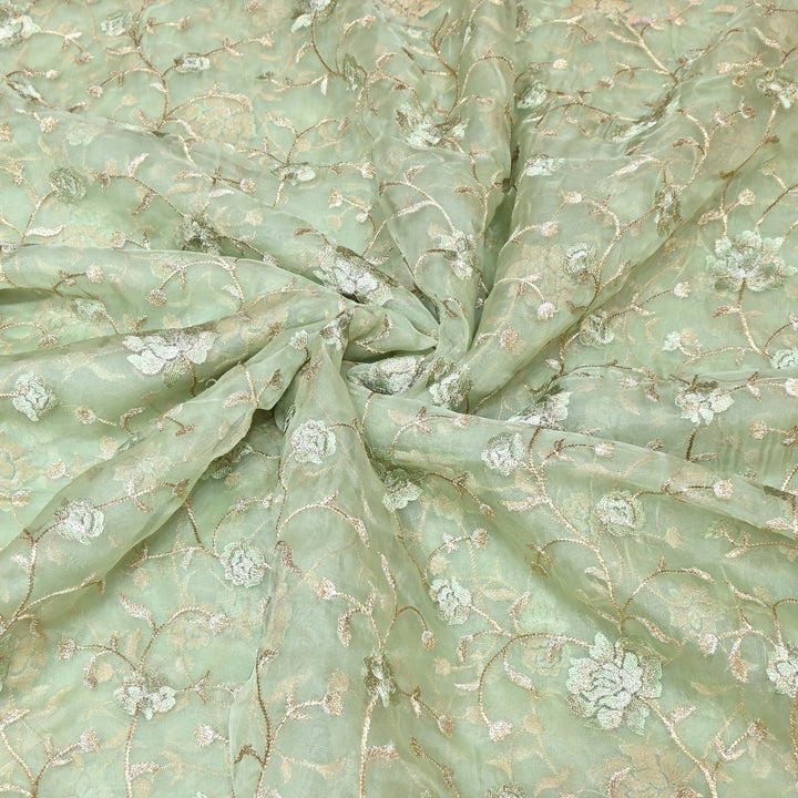 Pure Silk Organza Zari Thread Embroidery Designer Fabric HC0963 - 04
