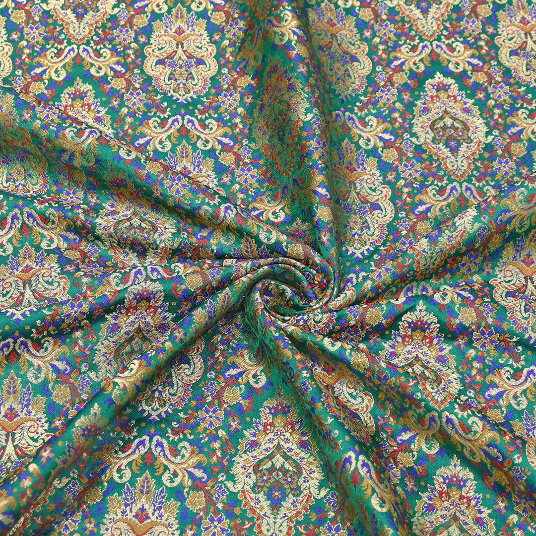 Satin Kimkhab Multi Brocade Fabric | Heavy Luxury Zari Woven Designer Fabric | RS0022-02