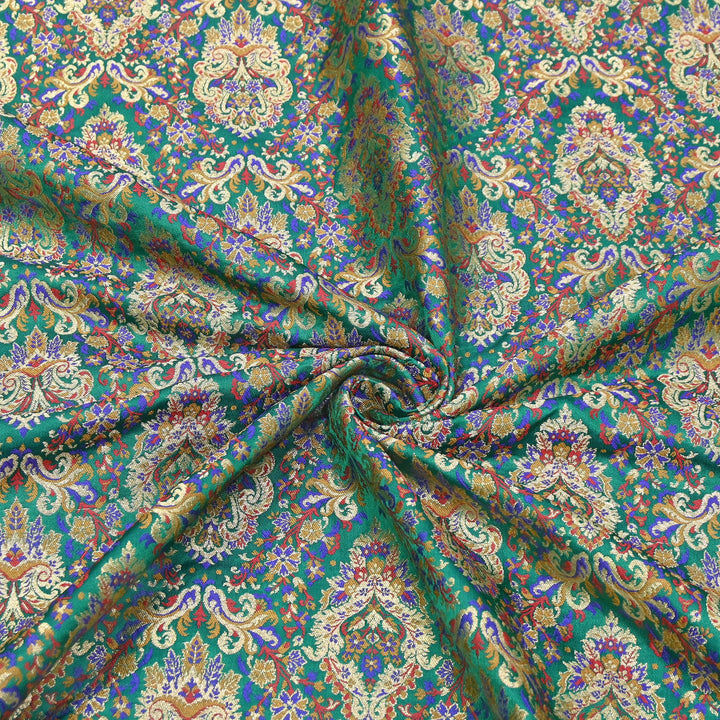 Satin Kimkhab Multi Brocade Fabric | Heavy Luxury Zari Woven Designer Fabric | RS0022-02