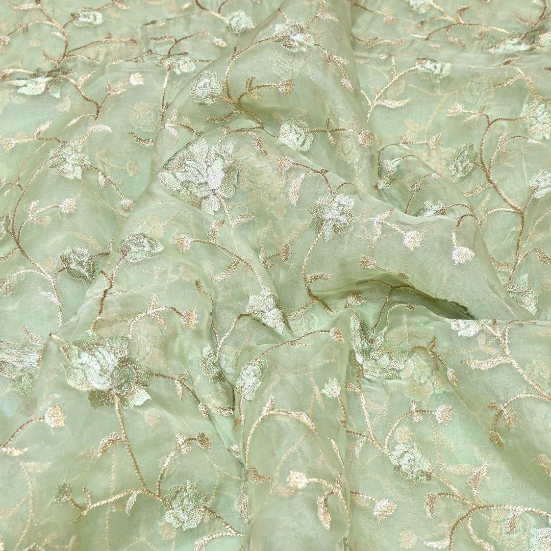 Pure Silk Organza Zari Thread Embroidery Designer Fabric HC0963 - 04