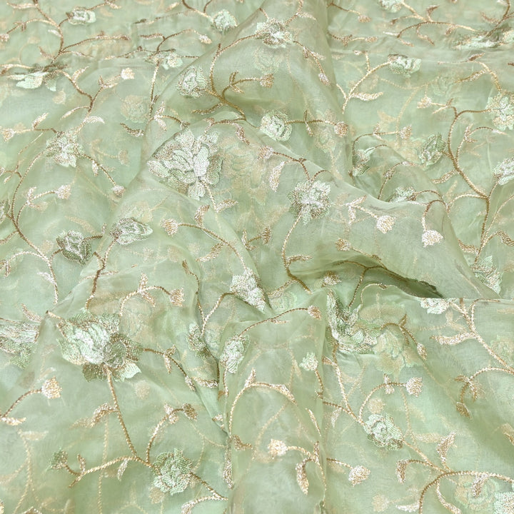 Pure Silk Organza Zari Thread Embroidery Designer Fabric HC0963 - 04