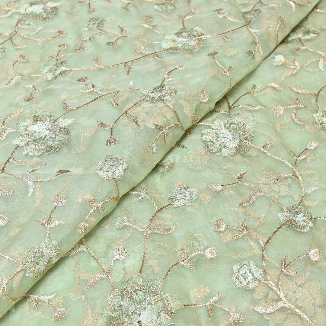 Pure Silk Organza Zari Thread Embroidery Designer Fabric HC0963 - 04