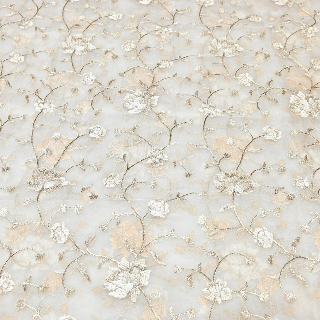 Pure Silk Organza Zari Thread Embroidery Designer Fabric HC0963 - 05