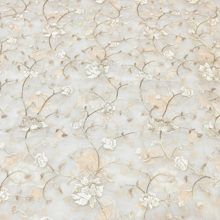 Pure Silk Organza Zari Thread Embroidery Designer Fabric HC0963 - 05