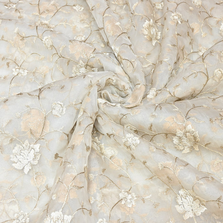 Pure Silk Organza Zari Thread Embroidery Designer Fabric HC0963 - 05