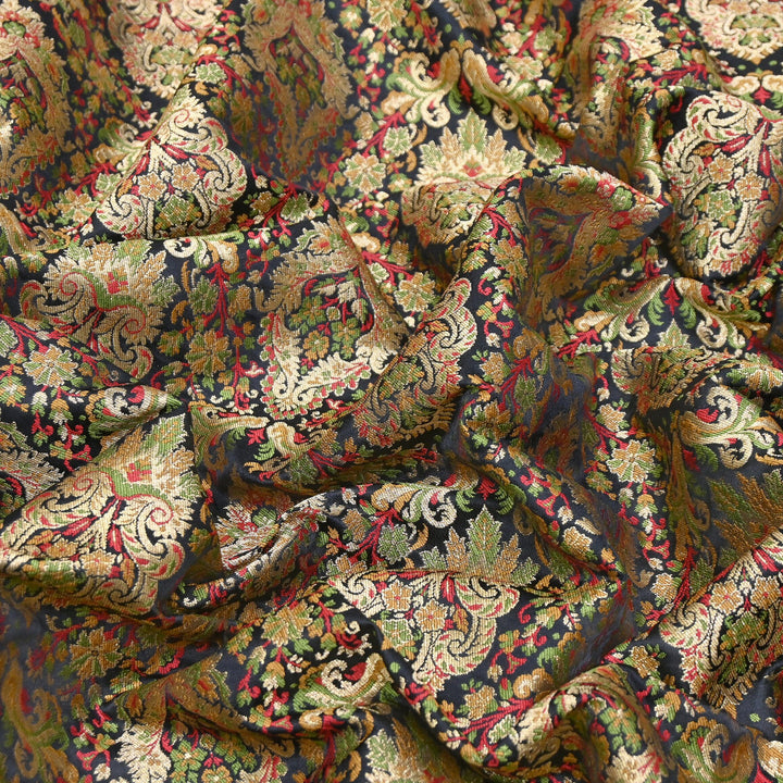 Satin Kimkhab Multi Brocade Fabric | Heavy Luxury Zari Woven Designer Fabric | RS0022-03