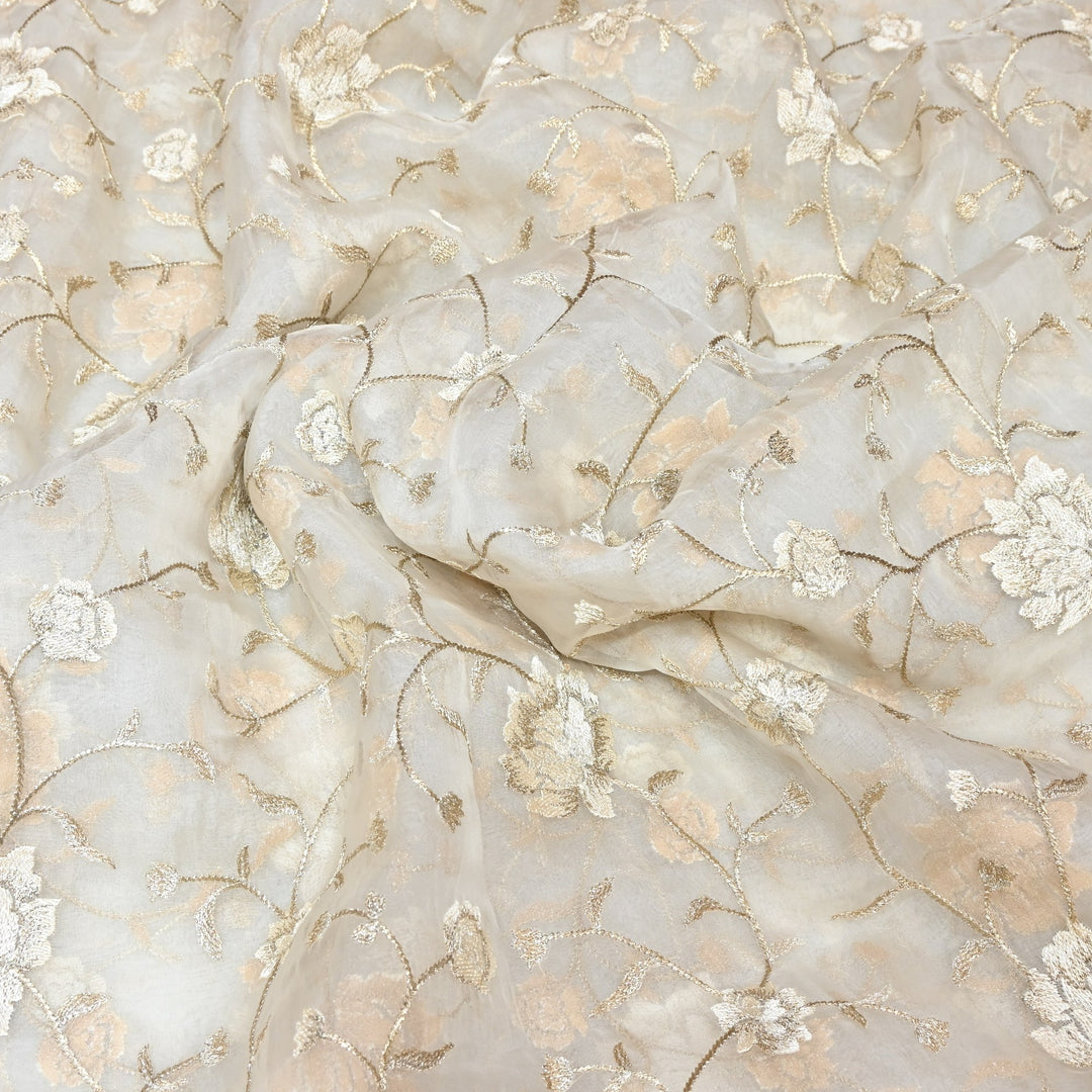 Pure Silk Organza Zari Thread Embroidery Designer Fabric HC0963 - 05
