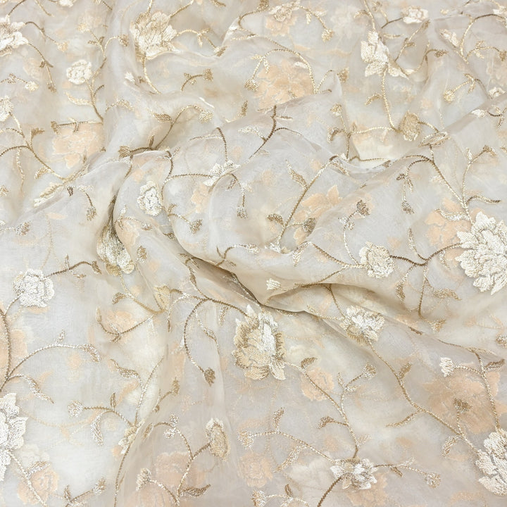 Pure Silk Organza Zari Thread Embroidery Designer Fabric HC0963 - 05