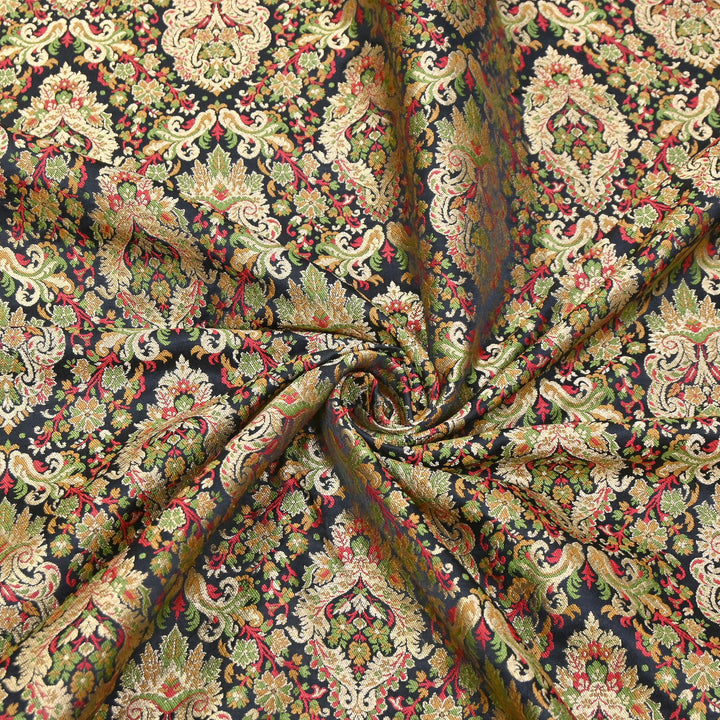 Satin Kimkhab Multi Brocade Fabric | Heavy Luxury Zari Woven Designer Fabric | RS0022-03