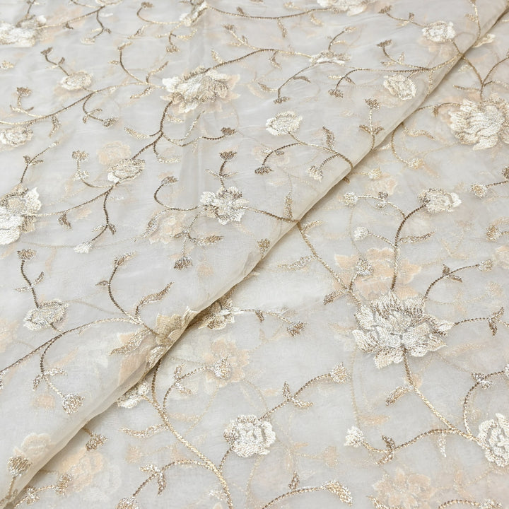 Pure Silk Organza Zari Thread Embroidery Designer Fabric HC0963 - 05