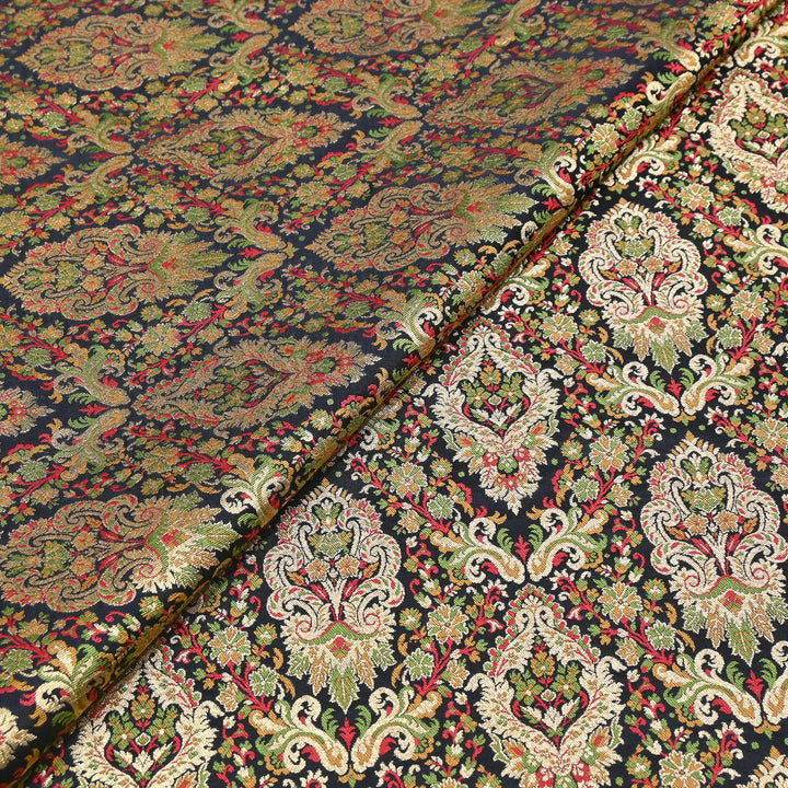 Satin Kimkhab Multi Brocade Fabric | Heavy Luxury Zari Woven Designer Fabric | RS0022-03