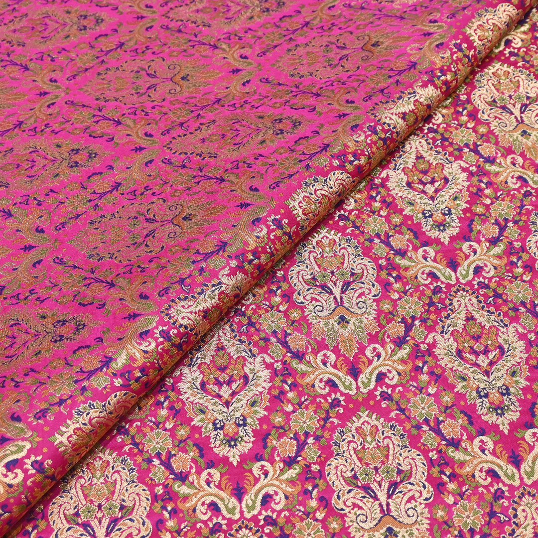 Satin Kimkhab Multi Brocade Fabric | Heavy Luxury Zari Woven Designer Fabric | RS0022-04