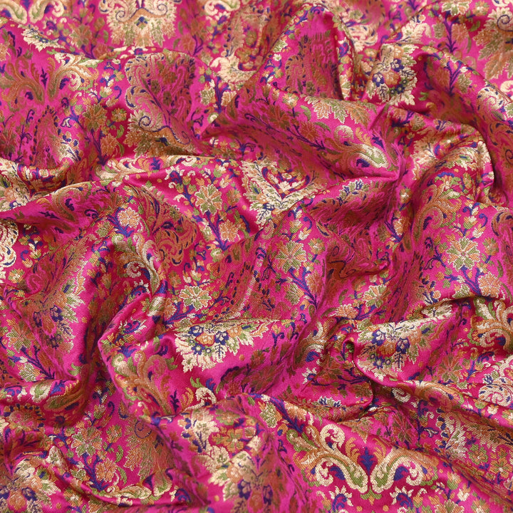 Satin Kimkhab Multi Brocade Fabric | Heavy Luxury Zari Woven Designer Fabric | RS0022-04