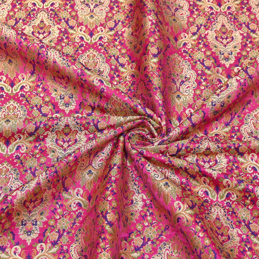 Satin Kimkhab Multi Brocade Fabric | Heavy Luxury Zari Woven Designer Fabric | RS0022-04