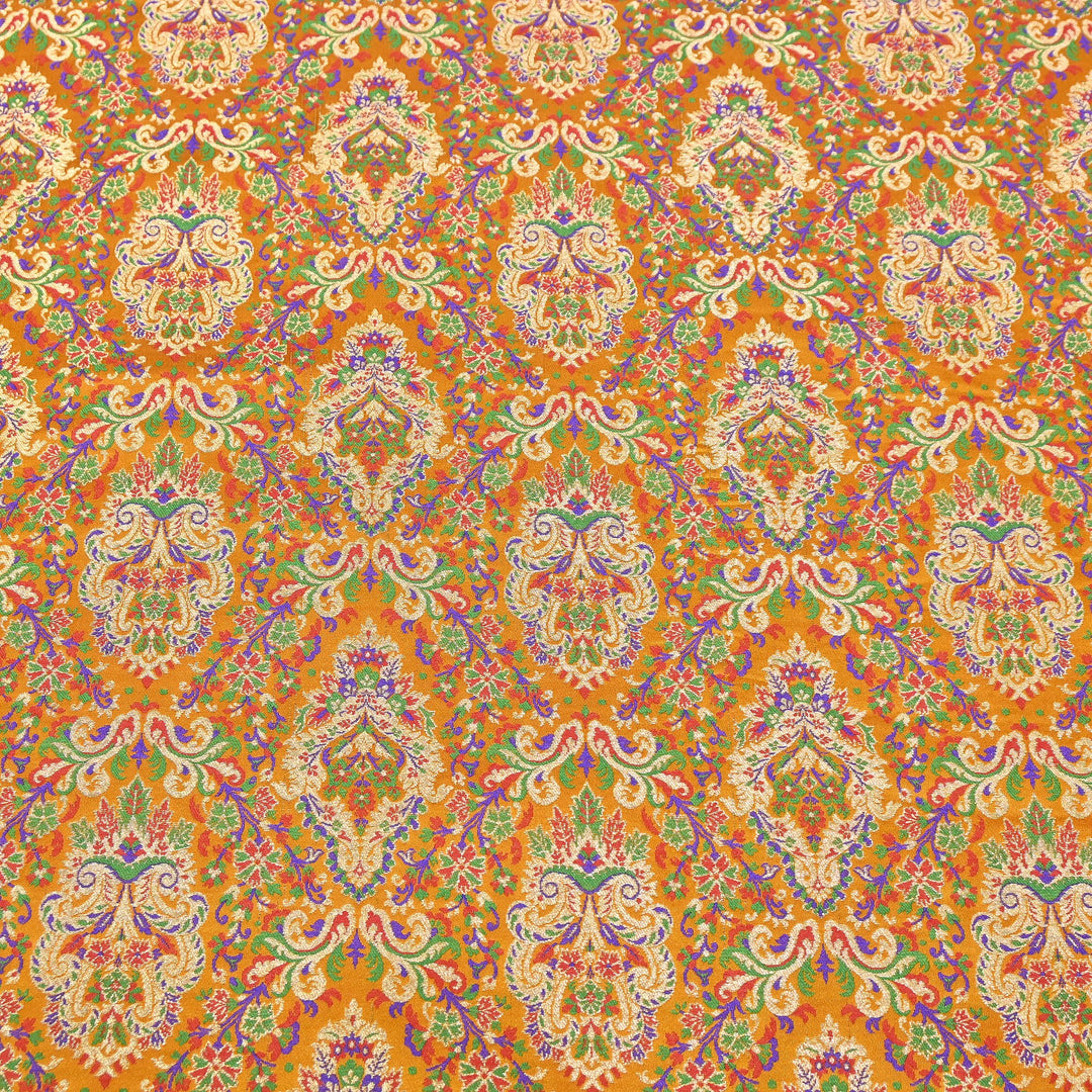 Satin Kimkhab Multi Brocade Fabric | Heavy Luxury Zari Woven Designer Fabric | RS0022-05