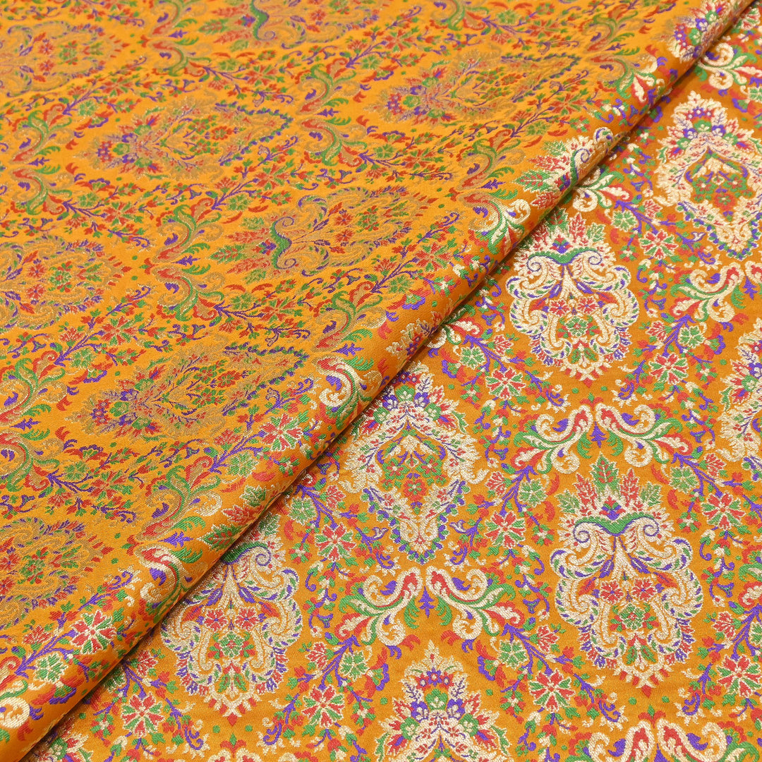 Satin Kimkhab Multi Brocade Fabric | Heavy Luxury Zari Woven Designer Fabric | RS0022-05