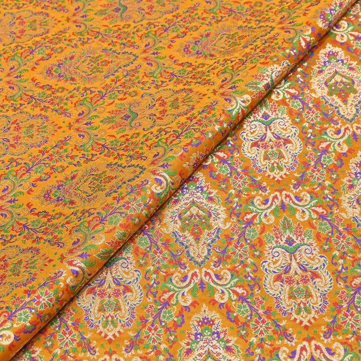Satin Kimkhab Multi Brocade Fabric | Heavy Luxury Zari Woven Designer Fabric | RS0022-05