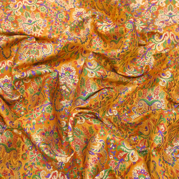 Satin Kimkhab Multi Brocade Fabric | Heavy Luxury Zari Woven Designer Fabric | RS0022-05