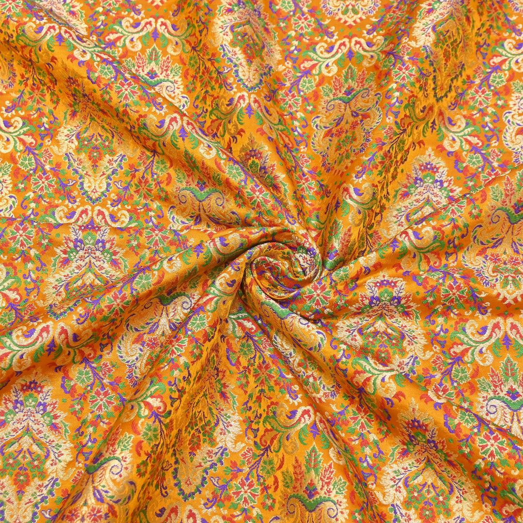 Satin Kimkhab Multi Brocade Fabric | Heavy Luxury Zari Woven Designer Fabric | RS0022-05