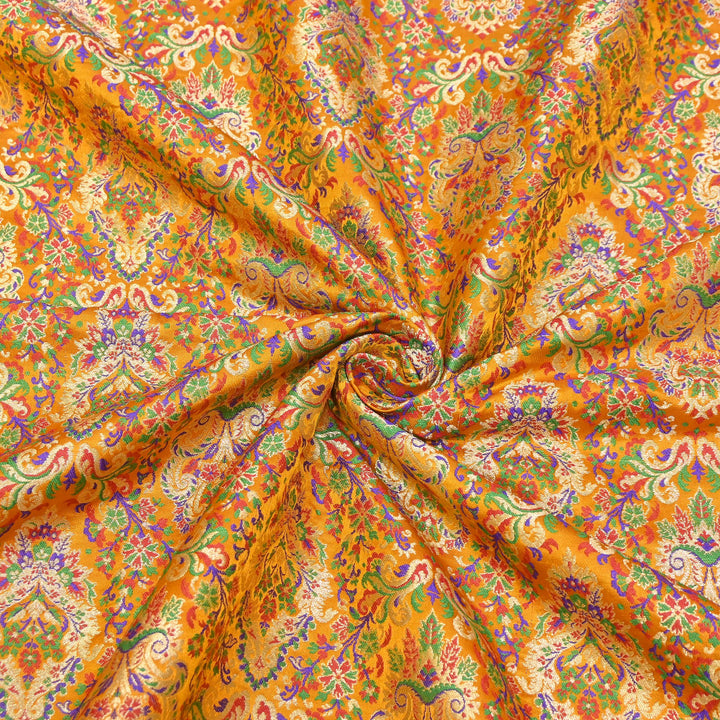 Satin Kimkhab Multi Brocade Fabric | Heavy Luxury Zari Woven Designer Fabric | RS0022-05