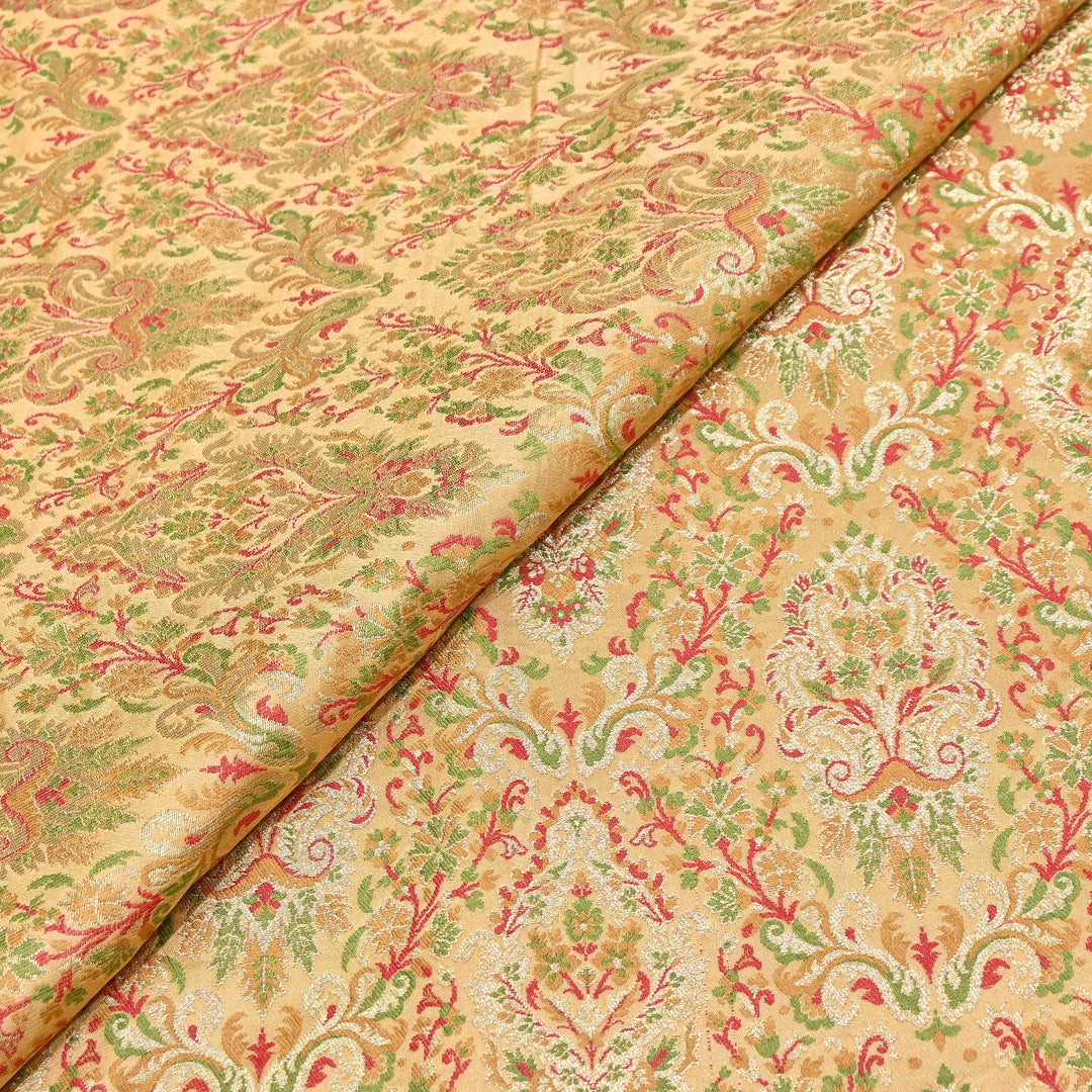 Satin Kimkhab Multi Brocade Fabric | Heavy Luxury Zari Woven Designer Fabric | RS0022-06