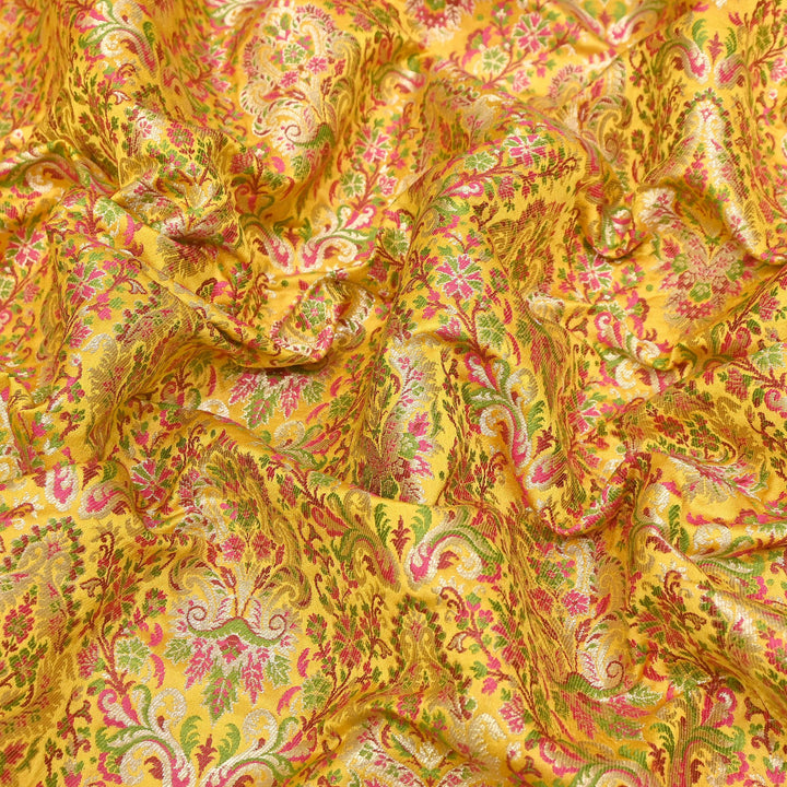 Satin Kimkhab Multi Brocade Fabric | Heavy Luxury Zari Woven Designer Fabric | RS0022-08
