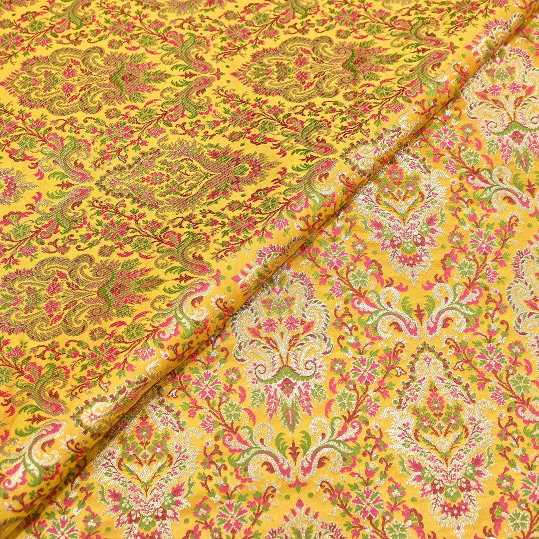 Satin Kimkhab Multi Brocade Fabric | Heavy Luxury Zari Woven Designer Fabric | RS0022-08
