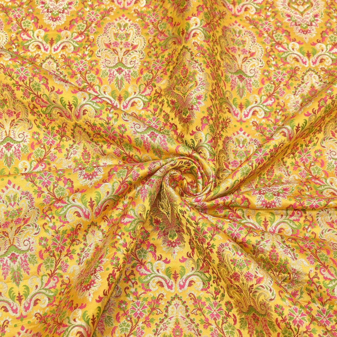 Satin Kimkhab Multi Brocade Fabric | Heavy Luxury Zari Woven Designer Fabric | RS0022-08