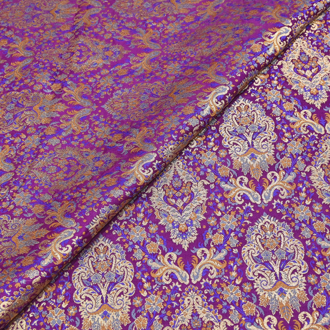 Satin Kimkhab Multi Brocade Fabric | Heavy Luxury Zari Woven Designer Fabric | RS0022-07