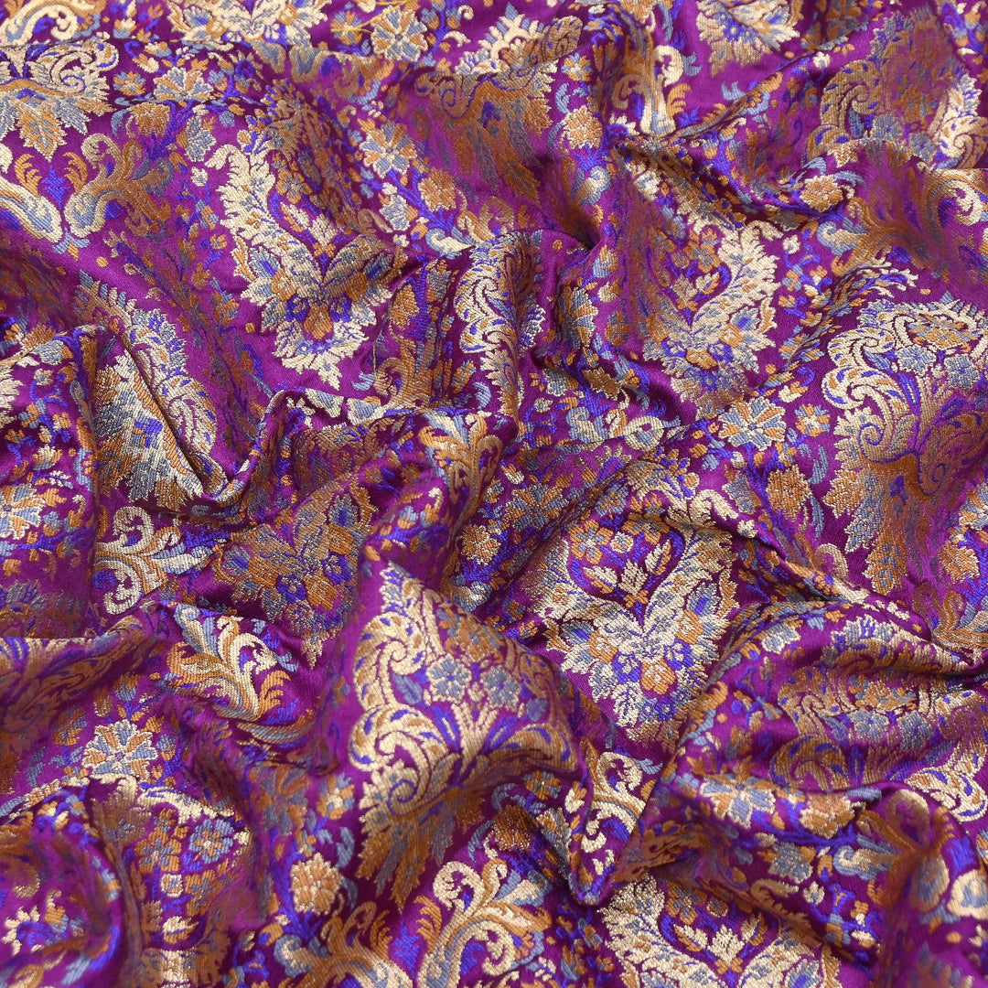 Satin Kimkhab Multi Brocade Fabric | Heavy Luxury Zari Woven Designer Fabric | RS0022-07