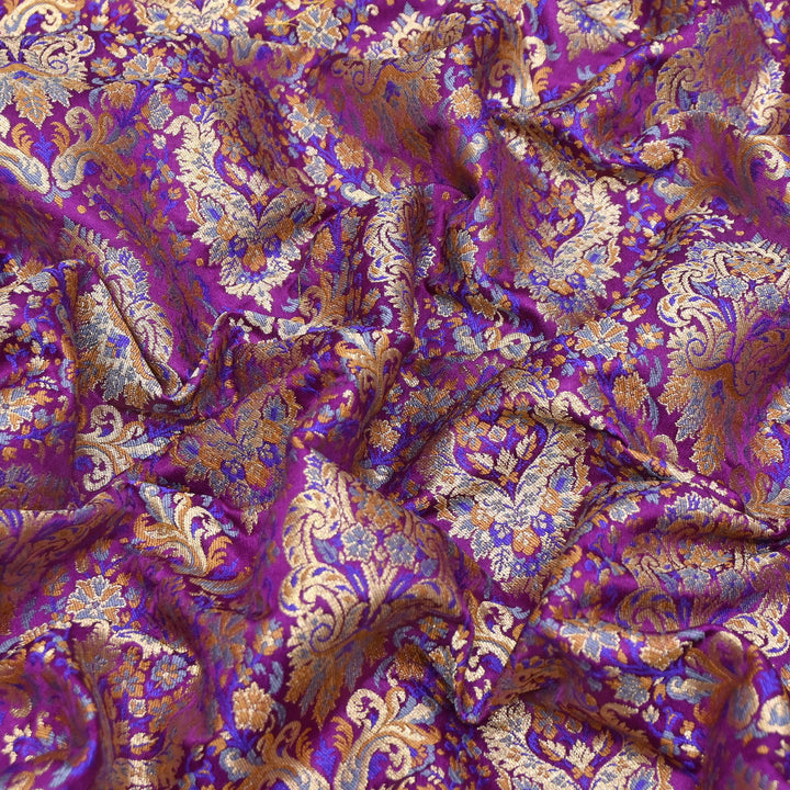 Satin Kimkhab Multi Brocade Fabric | Heavy Luxury Zari Woven Designer Fabric | RS0022-07