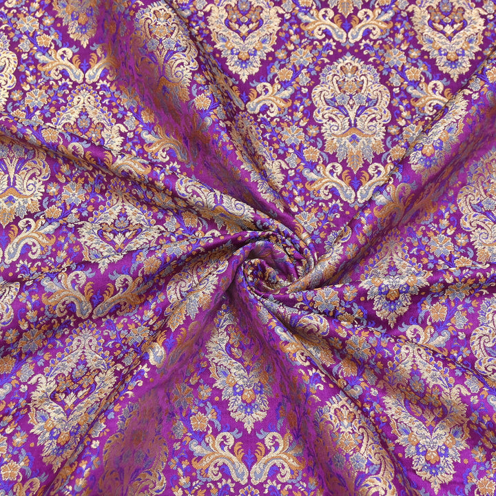 Satin Kimkhab Multi Brocade Fabric | Heavy Luxury Zari Woven Designer Fabric | RS0022-07
