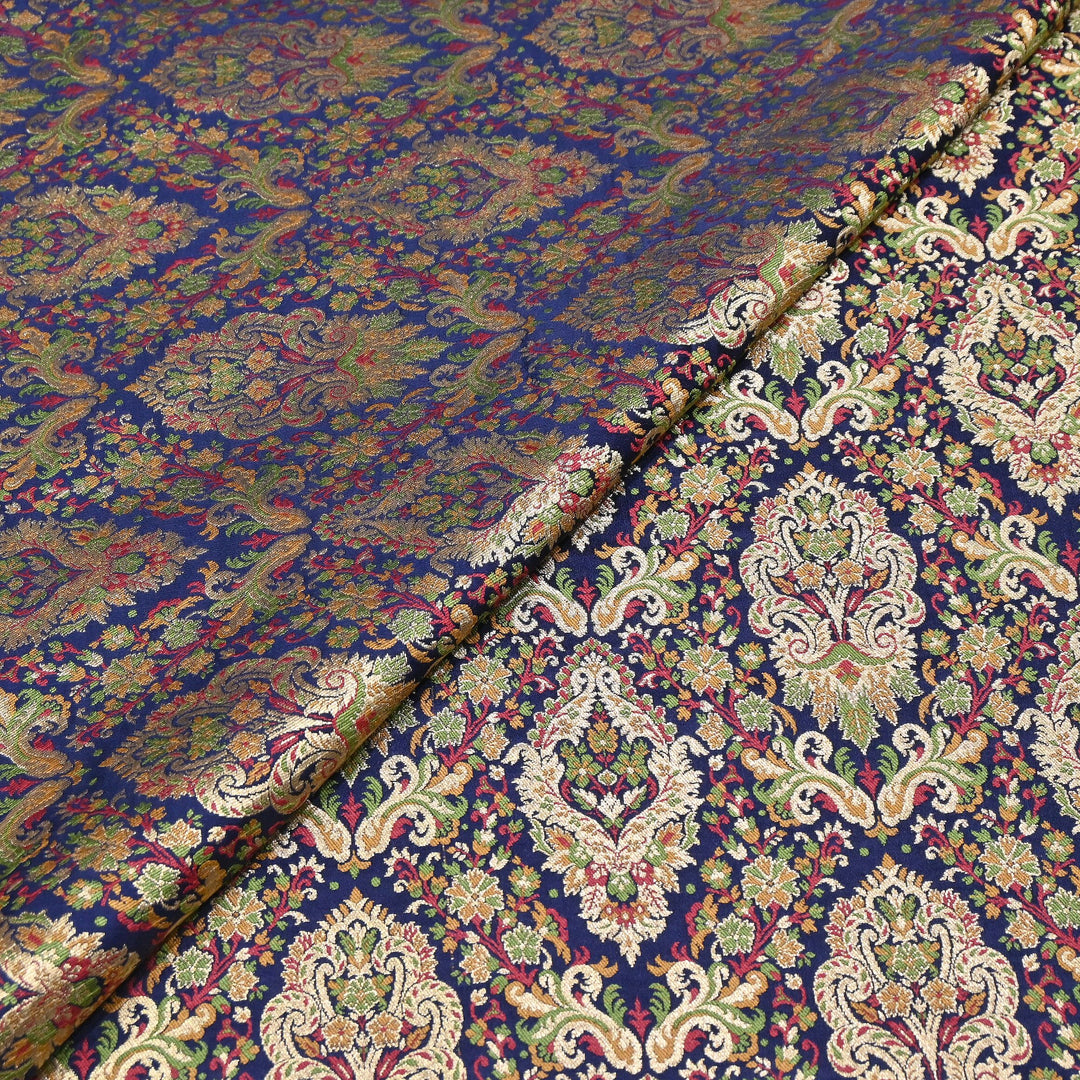 Satin Kimkhab Multi Brocade Fabric | Heavy Luxury Zari Woven Designer Fabric | RS0022-09