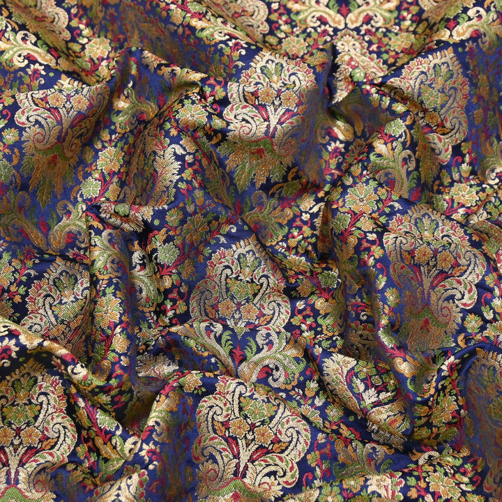 Satin Kimkhab Multi Brocade Fabric | Heavy Luxury Zari Woven Designer Fabric | RS0022-09
