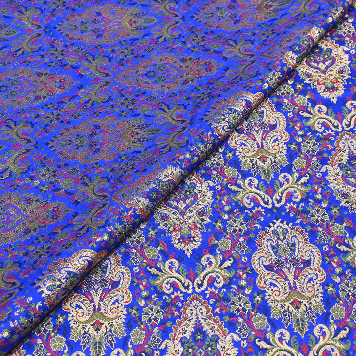 Satin Kimkhab Multi Brocade Fabric | Heavy Luxury Zari Woven Designer Fabric | RS0022-10