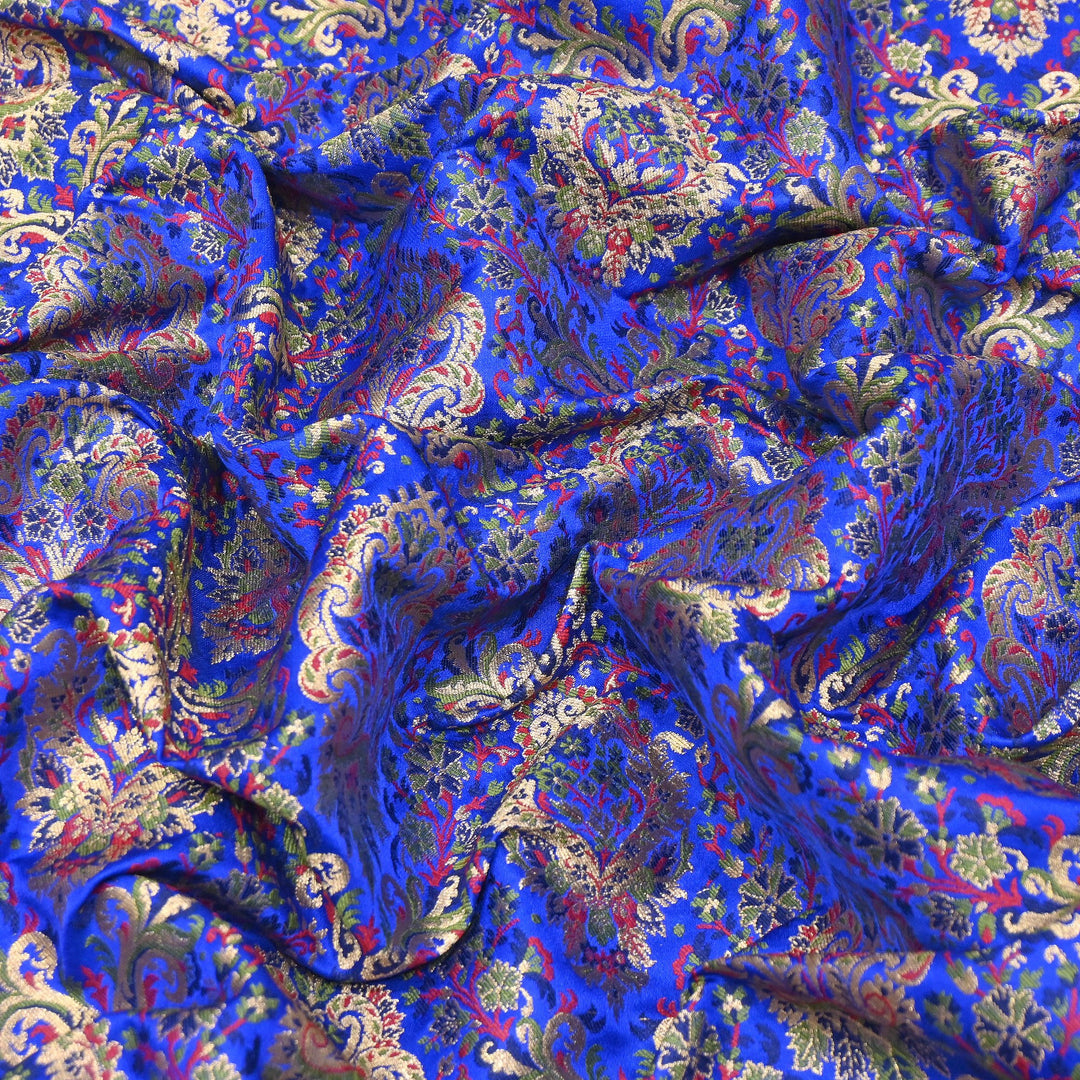 Satin Kimkhab Multi Brocade Fabric | Heavy Luxury Zari Woven Designer Fabric | RS0022-10