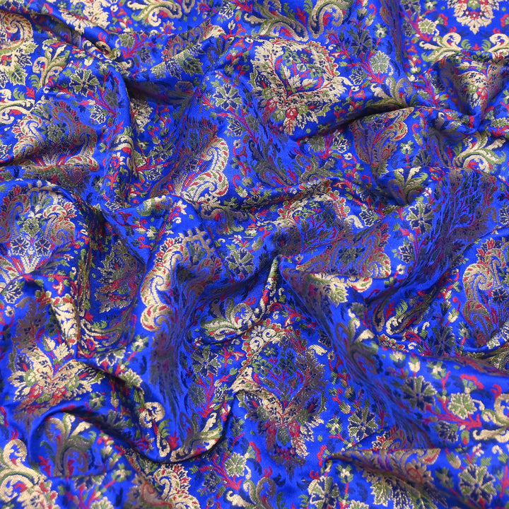 Satin Kimkhab Multi Brocade Fabric | Heavy Luxury Zari Woven Designer Fabric | RS0022-10