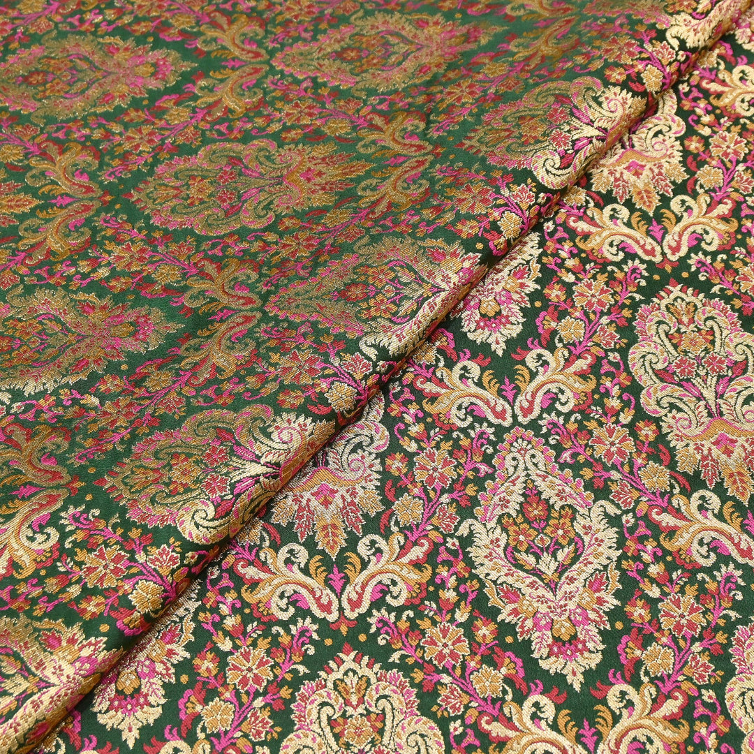 Satin Kimkhab Multi Brocade Fabric | Heavy Luxury Zari Woven Designer Fabric | RS0022-11