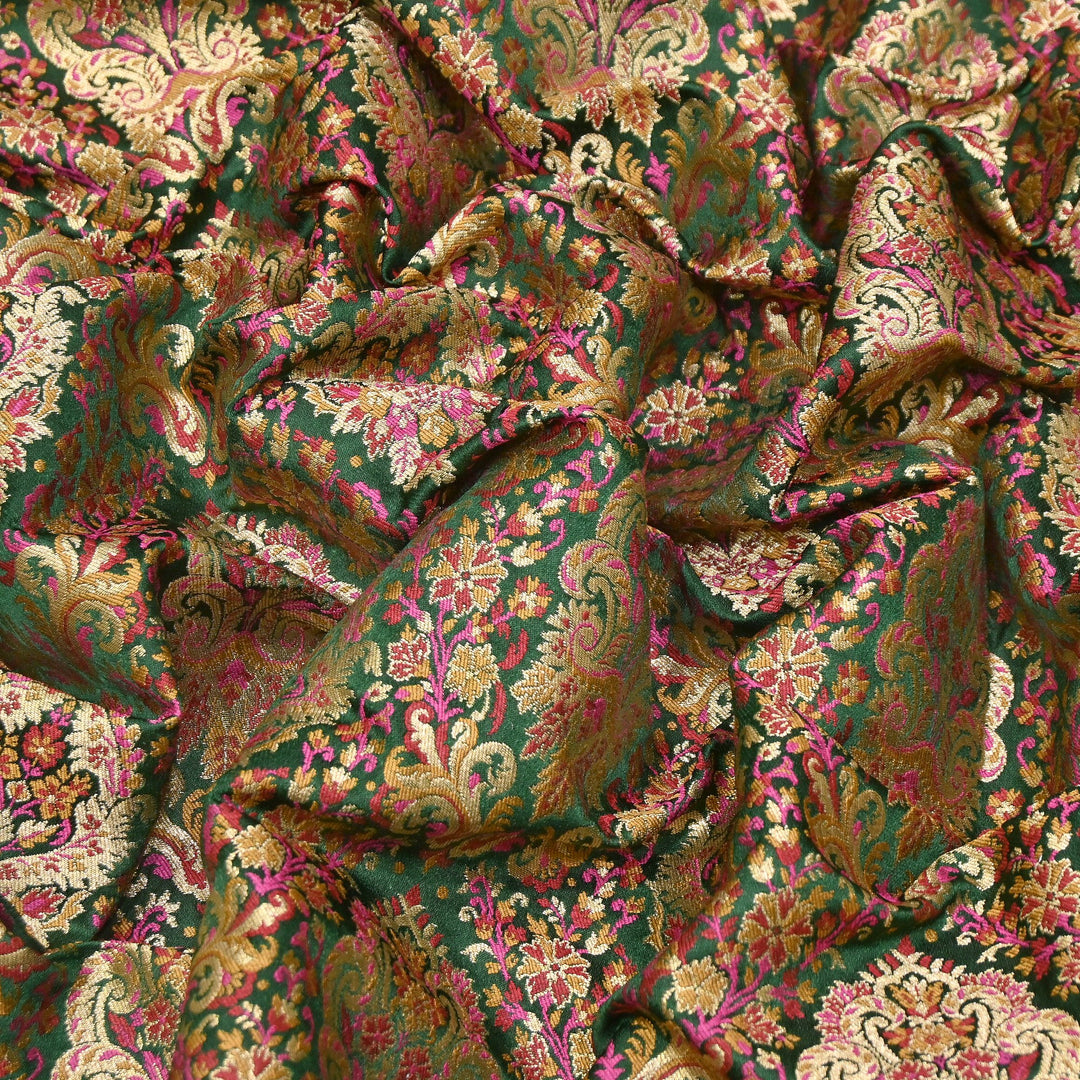 Satin Kimkhab Multi Brocade Fabric | Heavy Luxury Zari Woven Designer Fabric | RS0022-11