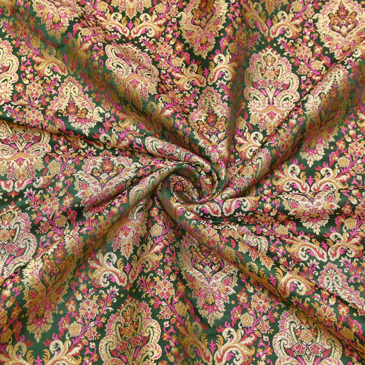Satin Kimkhab Multi Brocade Fabric | Heavy Luxury Zari Woven Designer Fabric | RS0022-11