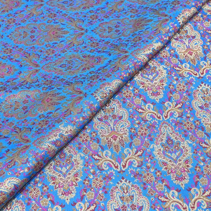 Satin Kimkhab Multi Brocade Fabric | Heavy Luxury Zari Woven Designer Fabric | RS0022-12