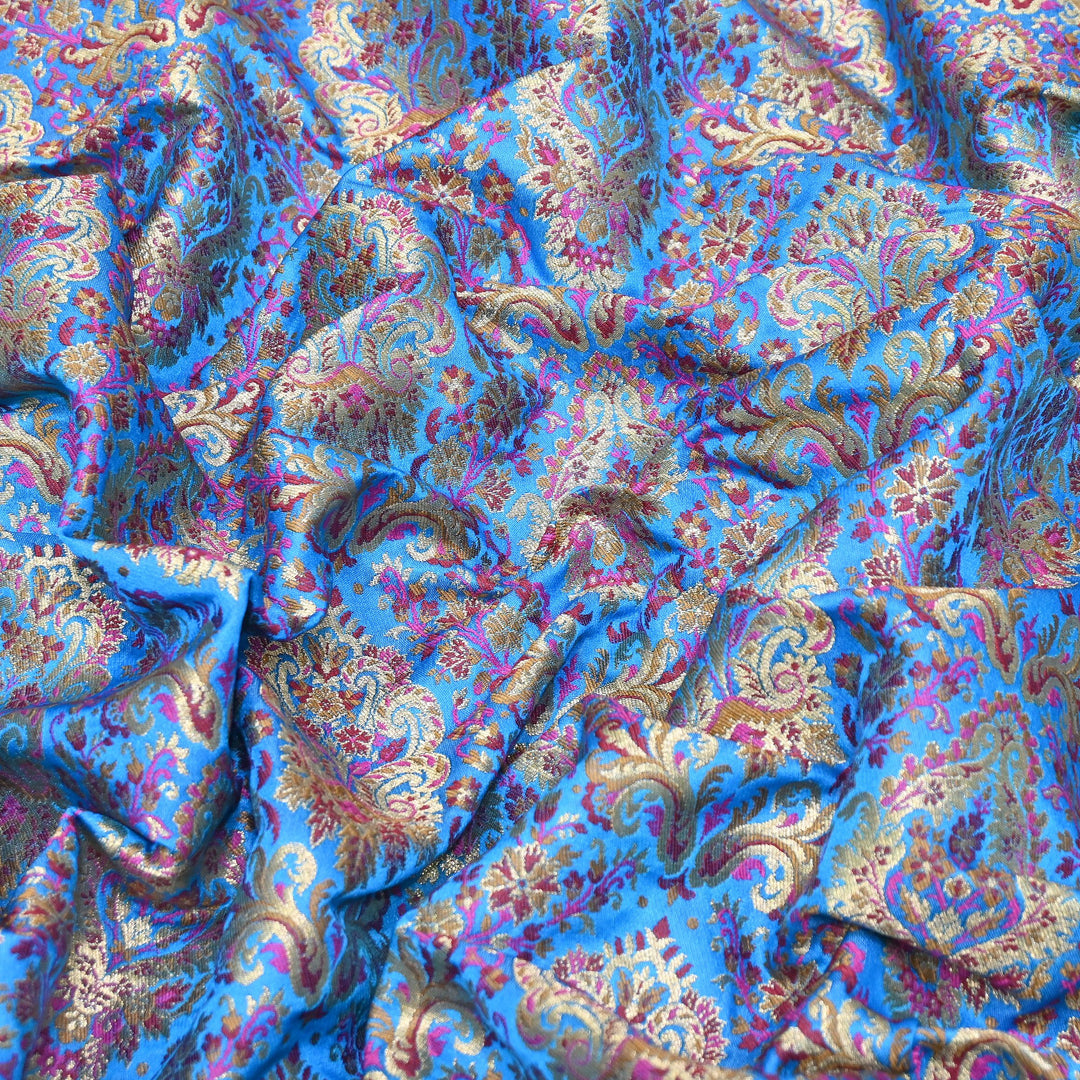 Satin Kimkhab Multi Brocade Fabric | Heavy Luxury Zari Woven Designer Fabric | RS0022-12